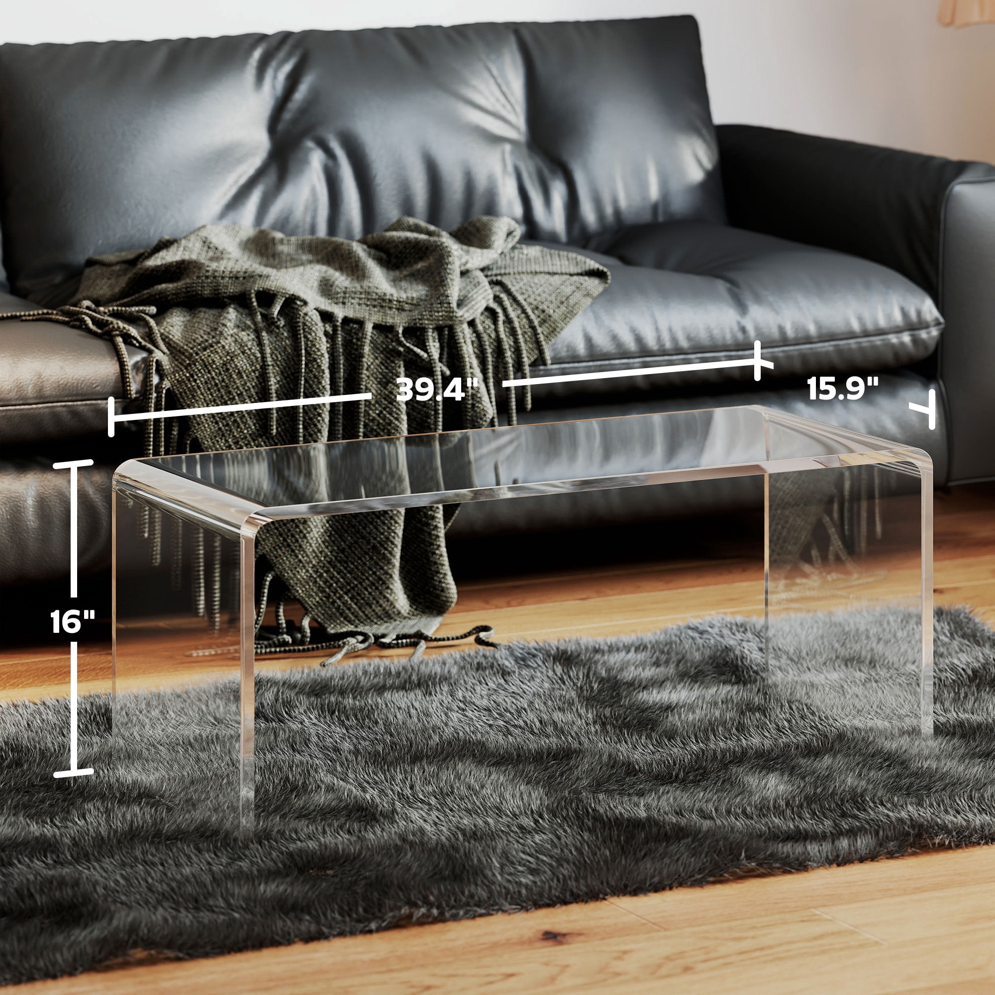 HOMCOM 39" Long Acrylic Waterfall Coffee Table for Living Room, Clear