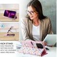 thumbnail image 6 of Wallet Case for iPhone 12/iPhone 12 Pro 6.1 inch, PU Leather Phone Case Kickstand RFID Blocking Flip Case Card Slots Wrist Strap Relief Engraved Pattern Magnetic Closure Folio Case - Butterfly, 6 of 14