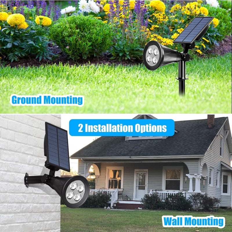 2-Piece Set Solar Outdoor Flood Lights Adjustable Angle White Light LED Landscape Lights IP65 Waterproof Wall Lights Auto-Sensing Illumination Ideal for Courtyards, Gardens, Driveways, and Pool Areas