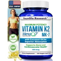 YounGlo Research Vitamin K2 MK-7 Dietary Supplement, 100 mcg 120 Vegan Capsules