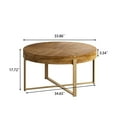 thumbnail image 3 of Antique Round Wood Coffee Table, Farmhouse Cocktail Center Table for Living Room, Thicken Wood Table Top with Cross Metal Base (33.86", Gold Natural), 3 of 9