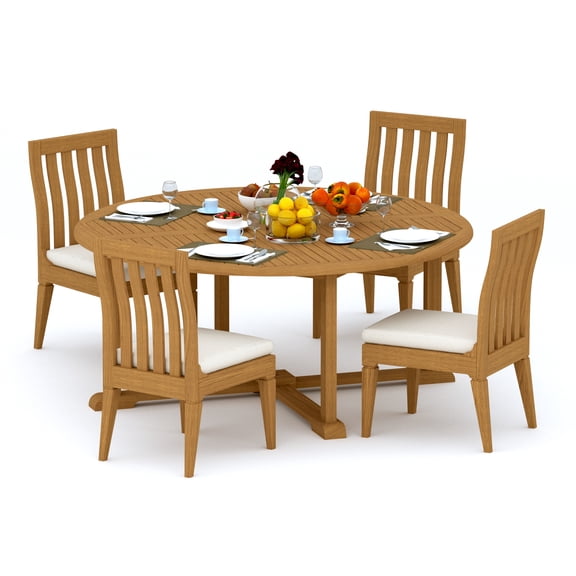 Grade-A Teak Dining Set: 4 Seater 5 Pc: And 4 Caranas Armless Chairs Outdoor Patio WholesaleTeak #51Ca1700