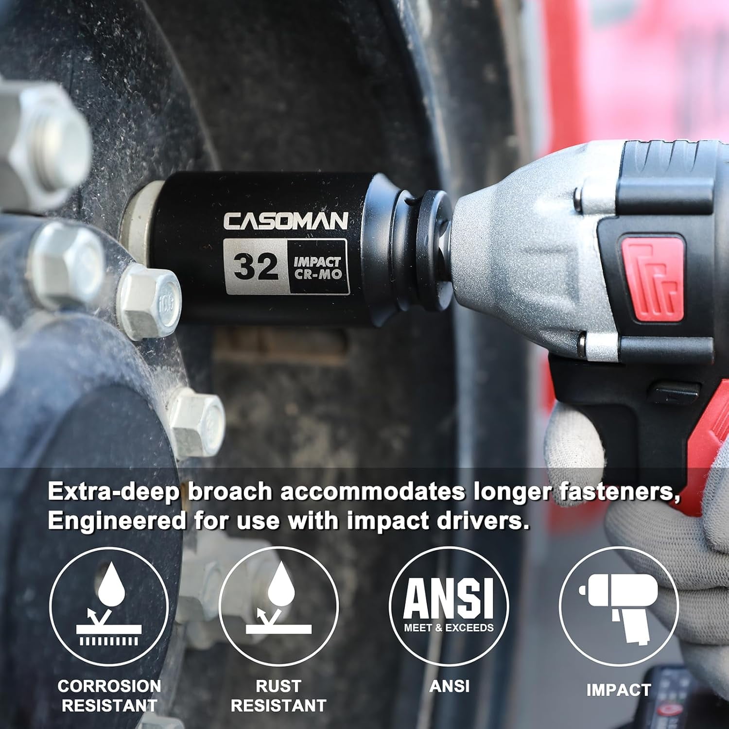 1/2-inch Drive Deep Spindle Axle Nut Impact Socket Set, 6 Point, Cr-Mo,32,33,35,36mm, 4Pcs 1/2 inch Impact Socket Set, Heavy Duty Use In Removing And Installing Axle Nuts