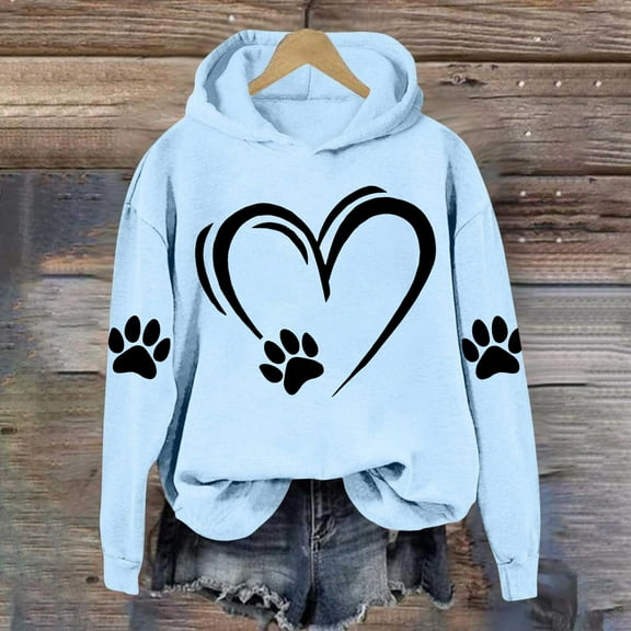 XPMWRP Women's Heart Graphic Print Hoodie Drawstring Sweatshirts Long Sleeve Oversized Pullover Casual Loose Fit Fall Winter Sweatshirts Blue XXL