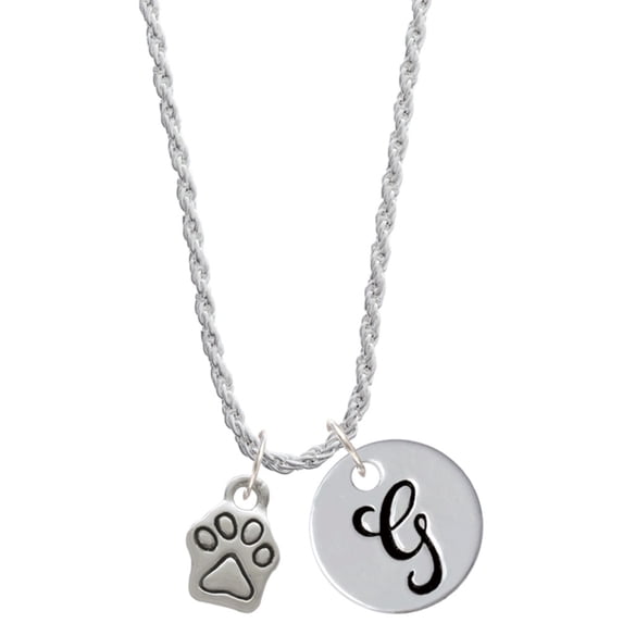 Delight Jewelry Silvertone Mini Paw Silvertone Script Initial Disc - G - Charm Necklace, 20"+3"