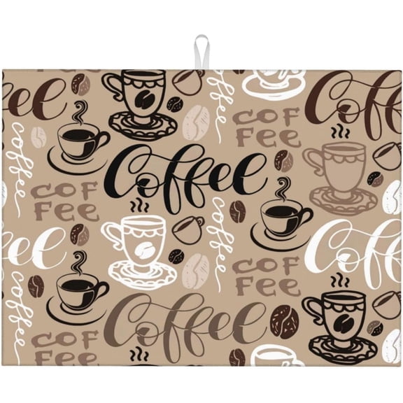 Brown Coffee Maker Beans Theme Microfiber Absorbent Reversible Dish Drying Mat For Kitchen Counter Xl Large Pad 18 X 24 Inch
