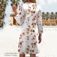 thumbnail image 5 of WTOBBY Women's Fashionable V-Neck Button Front 3/4 Sleeve Floral Dress, Functional Sundress with Cuff Detail and Pockets for Practicality,Red 2XL, 5 of 6