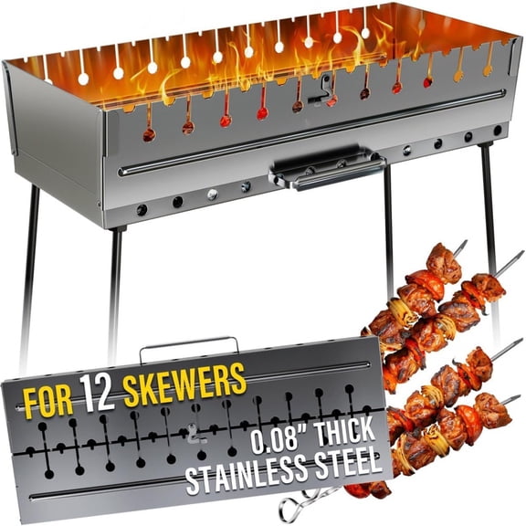 Stainless Steel Charcoal Grill for 12 Skewers - Portable BBQ 24.80 9.45 24.80 - Foldable Kabob Mangal - Heavy - Duty Rustproof Grill for Outdoor  2025