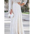 thumbnail image 4 of Women Elegant Solid Hollow Floral Lace Smocked High Waist Flowy A Line Swing Maxi Long Skirt White S, 4 of 7