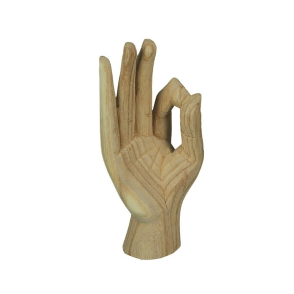 Zeckos Hand Carved Wood A-OK Hand Gesture Statue Natural Finish