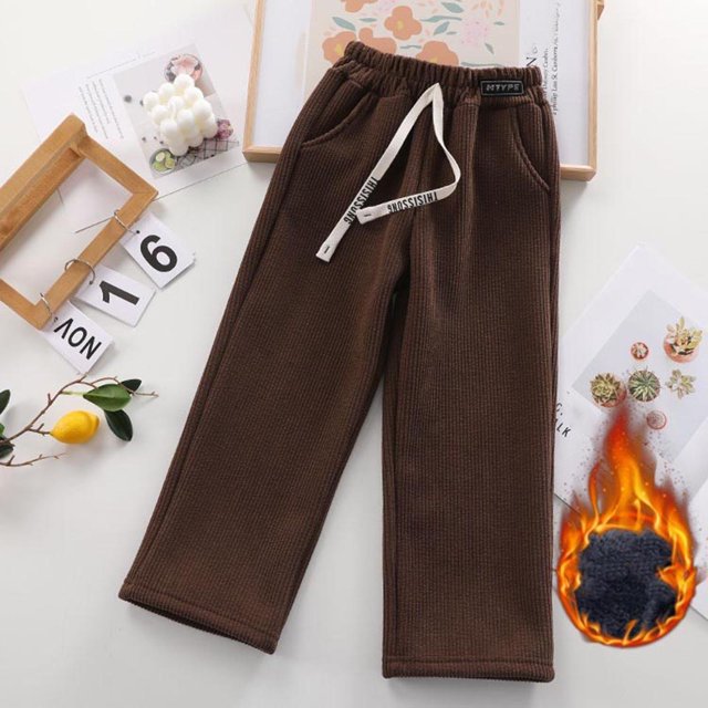 Cowsor Kids Corduroy Sweatpant with Pockets High Waist Elastic Waitsband Soft Pants Textured Loose Fit Strethy Denim Joggers