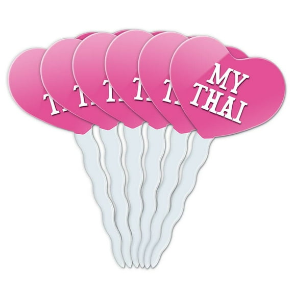 Thai Heart Love Cupcake Picks Toppers - Set of 6