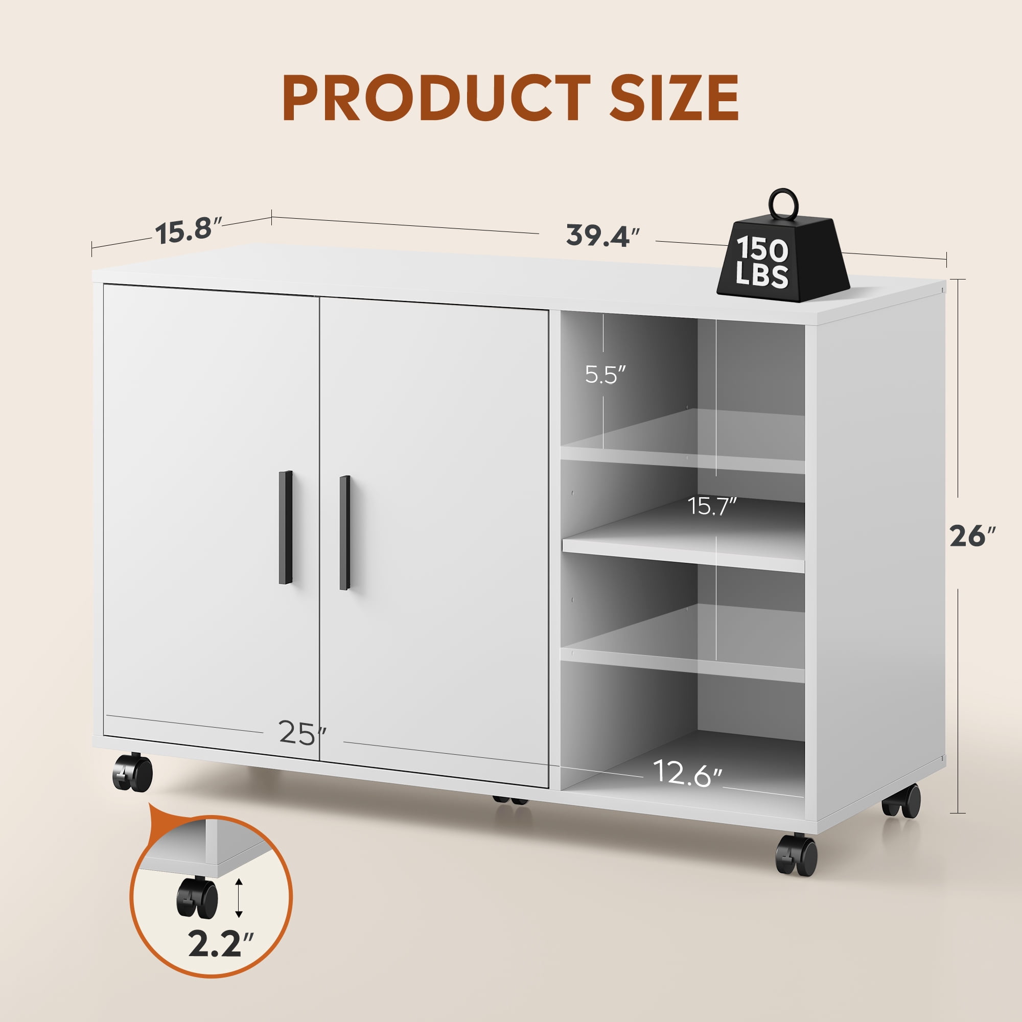 GALAXHERO Wood Storage Cabinets with Doors and Shelves, Lateral File Cabinet & Printer Stand with Storage for Home Office, White
