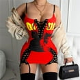 thumbnail image 4 of Vestido corto ajustado con estampado de personajes para mujer, sexy, con tirantes finos, sin mangas, con agujeros y cordones para fiesta y discoteca, 4 of 5