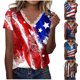 thumbnail image 1 of Fiudx Ofertas de La Semana Moda Mujer Casual Día de La Independencia Impresión Blusa Manga Corta Camiseta Verano Encaje Tops, 1 of 4