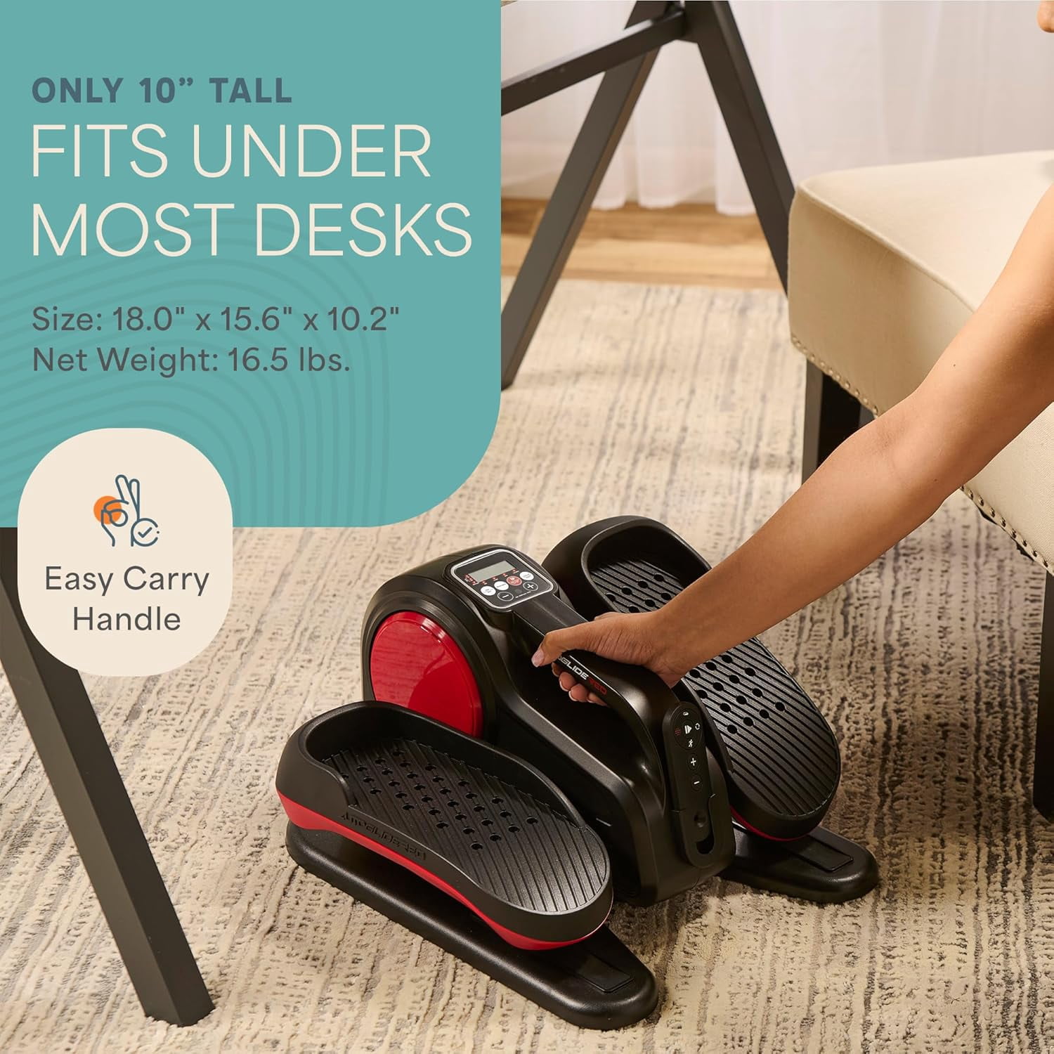 Lifepro AutoGlide Under Desk Elliptical - Motorized Pedal Exerciser with Red Light Therapy - Red