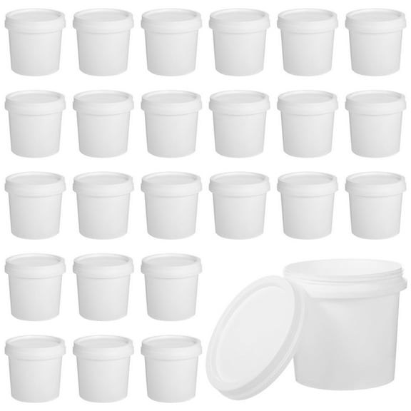 24 Pcs Plastic Paint Containers with Lids, 1L White Paint Buckets with Sealable Covers, Empty Paint Pots for DIY Projects, Home, Commercial Use