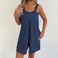 thumbnail image 4 of Daiosportswear Women's Solid Wide Strap Sleeveless Side Pocket Relaxed Fit Summer Beach Short Jumpsuit Navy XS(XS), 4 of 9