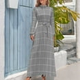 thumbnail image 3 of Windowpane Check Grid (white/gray) Long Dress long sleeve dresses dress summer elegant and pretty women's dresses, 3 of 4
