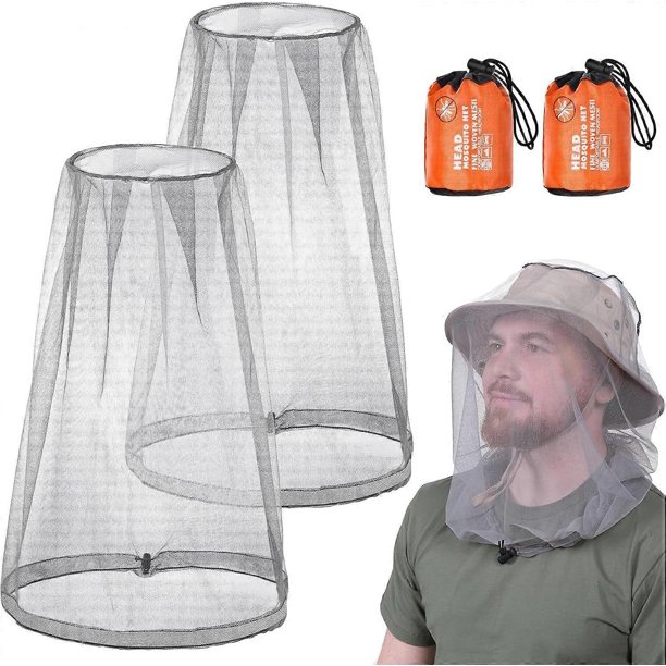 2 Pack Mosquito Head Net, Anti-Mosquito Head Net with Carrying Bag, Anti-Insect Mosquito Head Net, Mosquito Head Net for Beekeeper Outdoor Camping, Gr