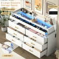 thumbnail image 4 of ChVans 59"W Wooden Dresser with Glass Top & Jewelry Drawer, 6 Drawer Dresser for Bedroom with LED Lights and Charging Station, Modern Wide Chest of Drawers Double Dresser (White), 4 of 9