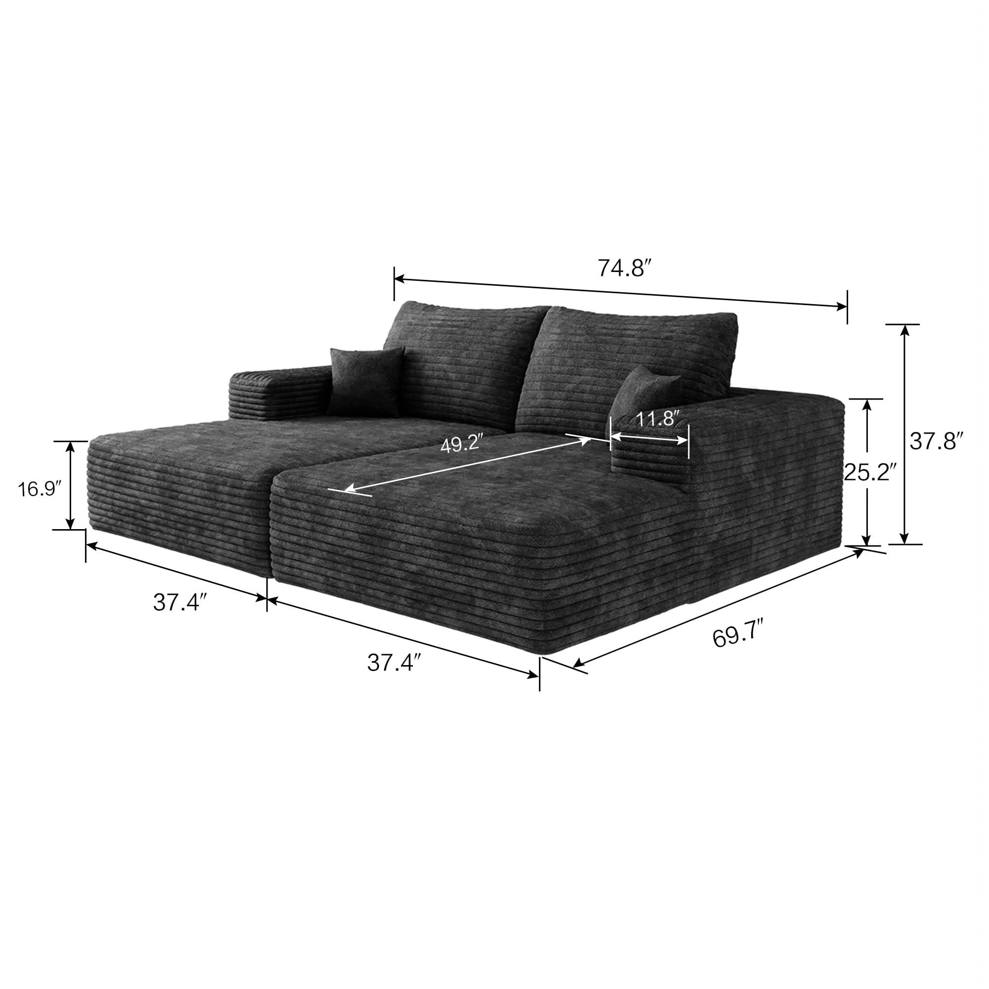 MAYEERTY 75-Inch Plush Corduroy Sofa Bed, Dual Sleeper Reclining Lounger Couch No Assembly Required for Bonus Room Living Room