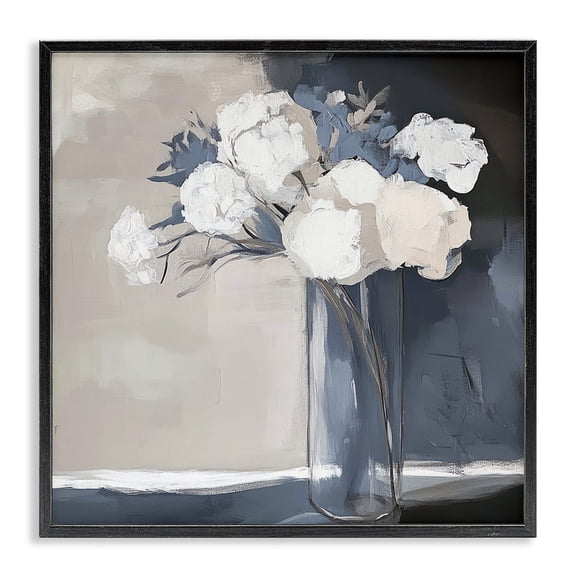 Stupell Industries Gentle Petals Grey & Beige Black Framed Giclee Art design by Mona Grace, 12 x 12