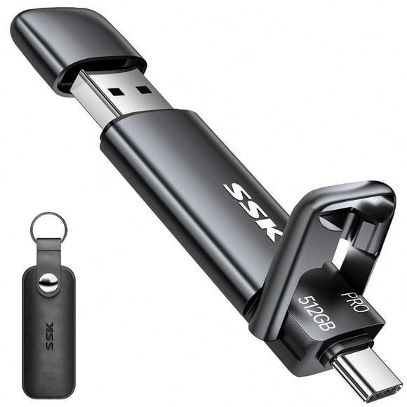 SSK 512GB SSD USB C Stick up to 1000MB/s,Fast Thumb Drive,Dual Drive Type-C + USB A 3.2 Gen 2 External Solid State Drives,USB Mem