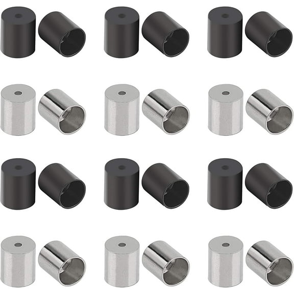 2 Colors 40pcs Stainless Steel Column Leather Cord End Caps 6mm Inner Diameter for Jewelry Making Kit
