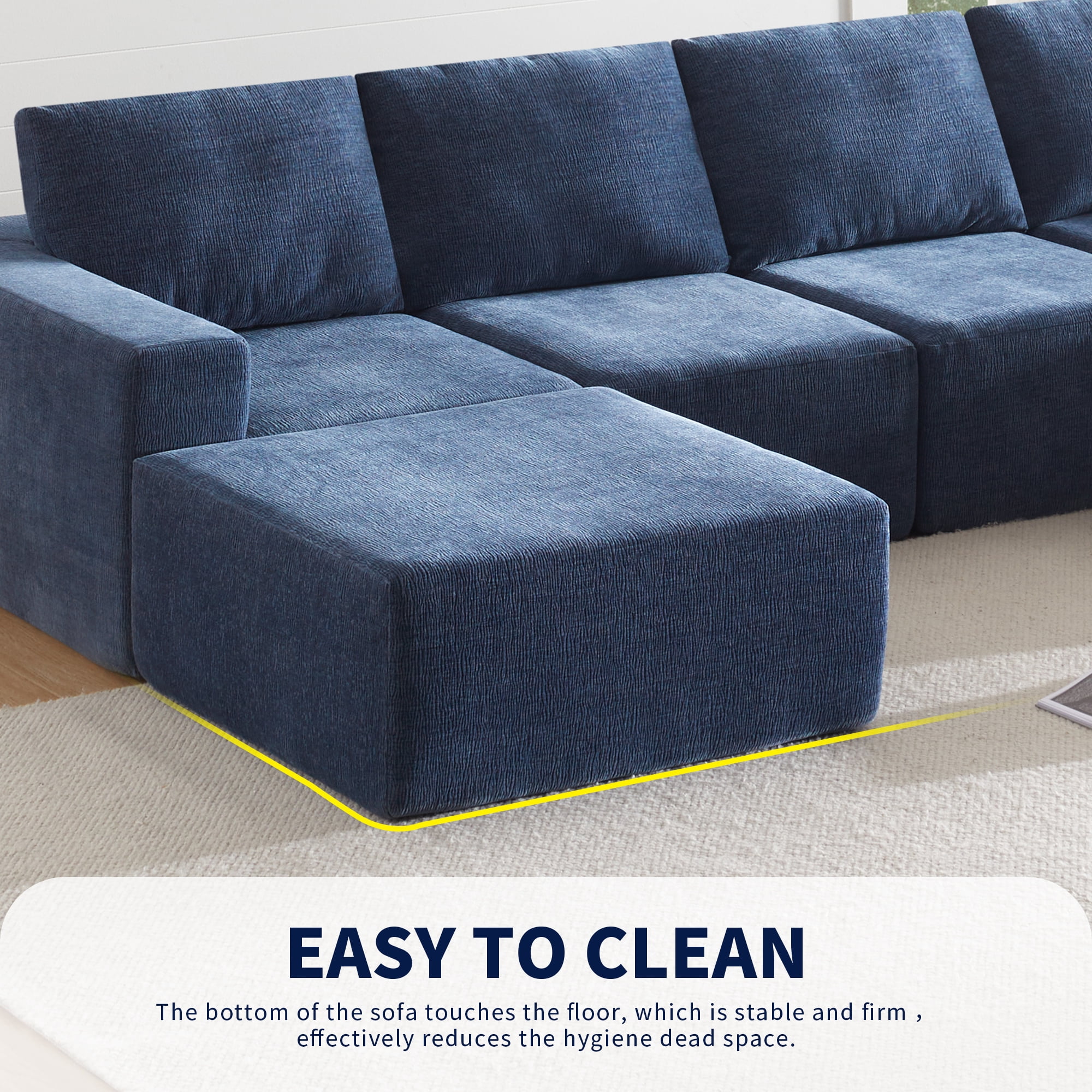 MAYEERTY 110x72" Modular U-Shaped Sectional Sofa - Luxury Chenille Floor Couch with Ottomans/Deep Seat, No Assembly for Living Room/Bedroom, 3 Colors