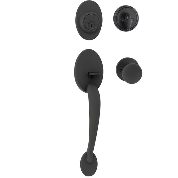 Colton Single Cylinder Handleset in Black with Saxon knob interior