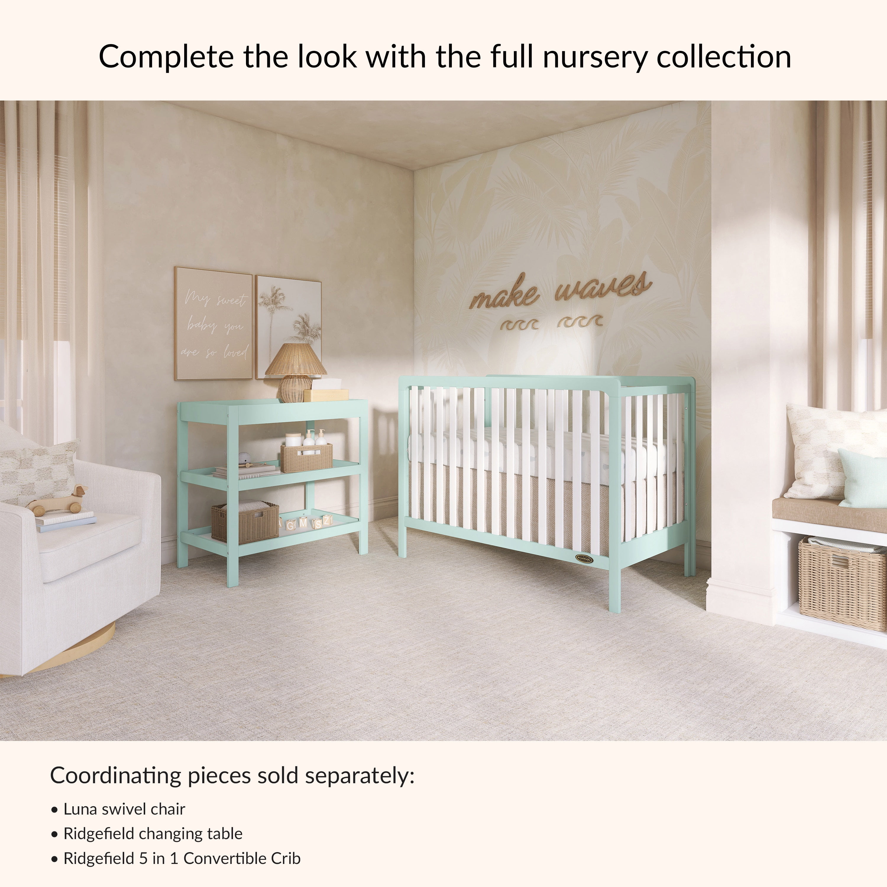 Dream On Me Ridgefield 2 Shelf Changing Table, New Zealand Pinewood, Mint and White