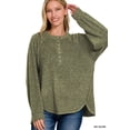 thumbnail image 2 of Zenana Women's Plus Size Casual Brushed Melange Hacci Relaxed Fit 7-Button Henley Placket Light Sweater, 2 of 5