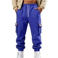 thumbnail image 1 of Lovzfmll Men's Retro Striped Fleece Joggers, Solid Color Base, Heavy Pile, Drawstring Waist, Pockets for Warmth Blue, XL, 1 of 9
