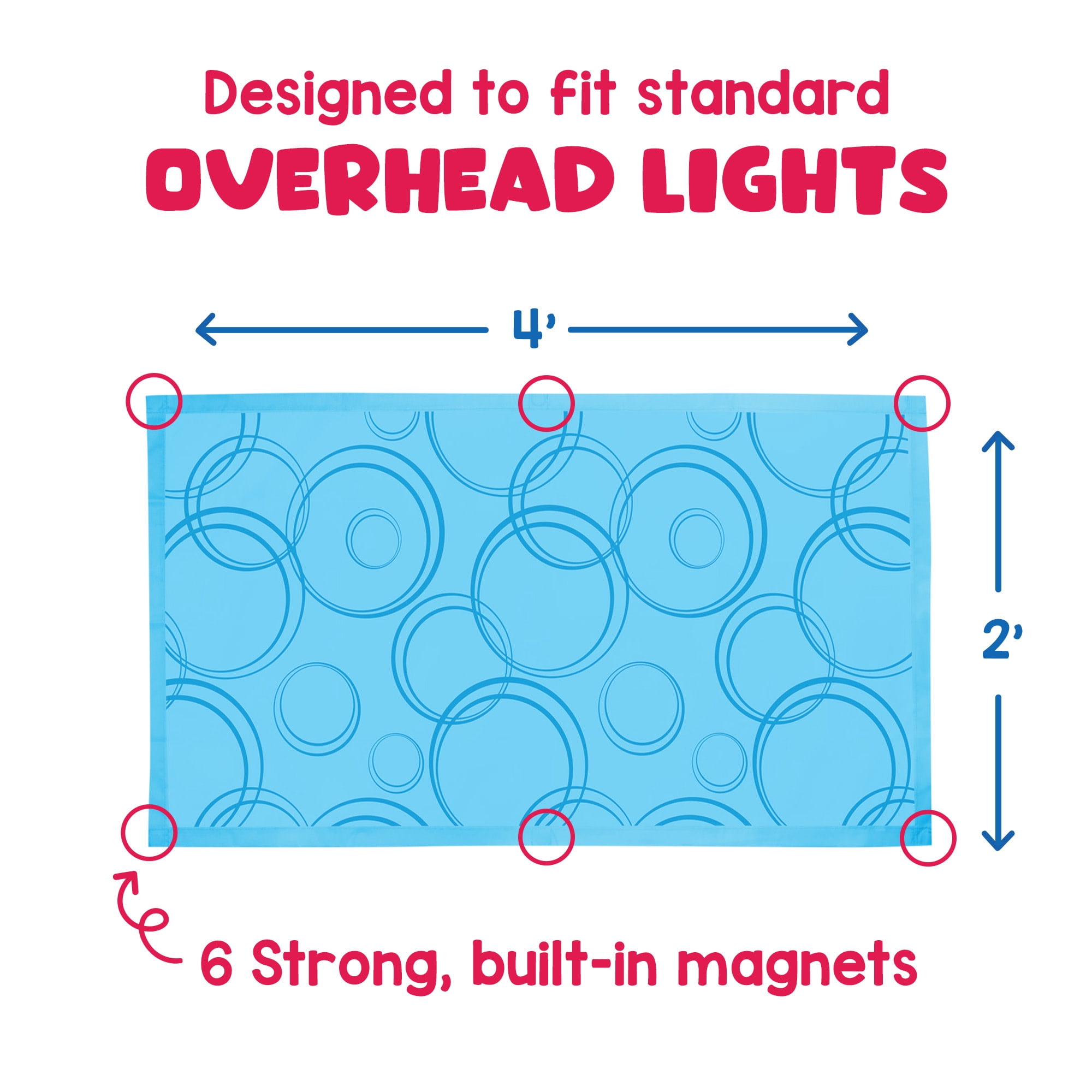 Educational Insights Fluorescent Light Covers 2-Pack Blue Bubbles, Light Filters for Classroom, Lighting Accessories