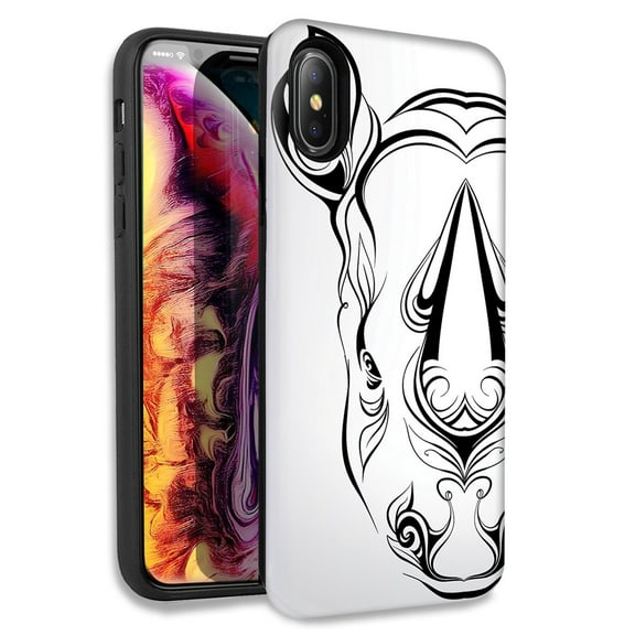 Mundaze Abstract White Rhino Double Layer Hybrid Case Cover For Apple iPhone X XS