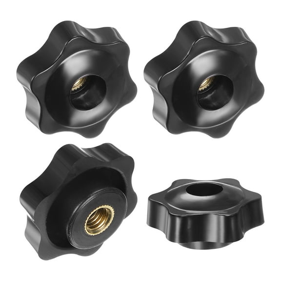 Uxcell 4-Pack 6 Star Knobs, M8 Female Thread 38mm Hexagon Head Through Hole Brass Clamping Grip Handles