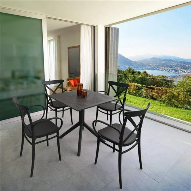 Siesta Exclusive ISP2561S-BLA Ensemble de Salle à Manger de Patio Croisé TG avec 4 Chaises Noir