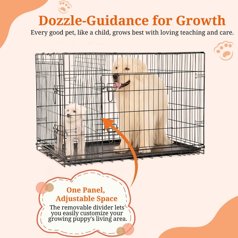 Dozzle 42-Inch Secure & Portable Dog Crate: Foldable Metal Wire Kennel with Enhanced Lock, Dual-Door Design for Medium & Large Dogs, Black