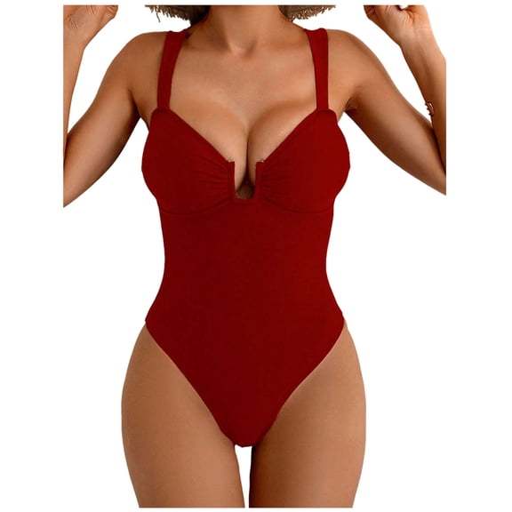 Xdegoge One Piece Swimsuit for Women, Push Up Underwire Bra Style, Deep V Cut with Center Cut Out, High Waisted Beach, Swimming, Summer Swim Suit with Padding