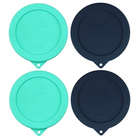 Sophico Couvercles de Rangement Ronds en Silicone de 2 Tasses de Remplacement pour Anchor Hocking et Pyrex Bols en Verre de 7200 Pcs (Conteneur Non Inclus) Bleu Marine-Menthe Lot de 4