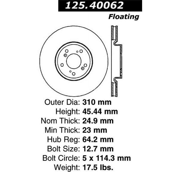 Centric Parts Disc Brake Rotor 125.40062 Fits select: 2006 ACURA 3.2TL, 2004-2005 ACURA TL