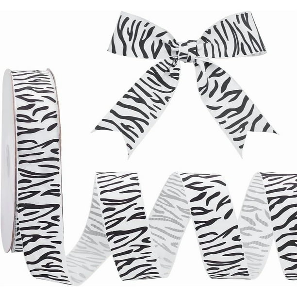 Cinta de 100 yardas con estampado de cebra, 1-5/8 pulgadas, blanca con detalles en negro, cinta de grosgrain para manualidades, cinta tejida