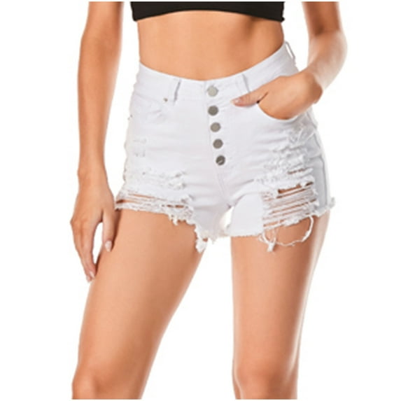 YYDGH Womens Ripped Denim Shorts Mid Waisted Button Down Stretchy Distressed Jeans Casual Summer Shorts White XXL