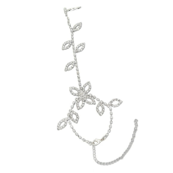 Cadena de pie Jadeshay Tobillera de hoja con diamantes de imitación Plata A