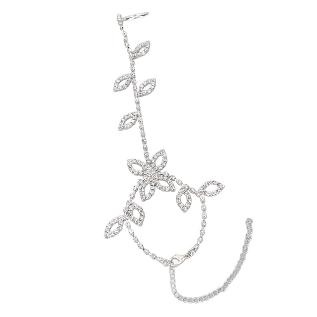 Cadena de pie Jadeshay Tobillera de hoja con diamantes de imitación Plata A