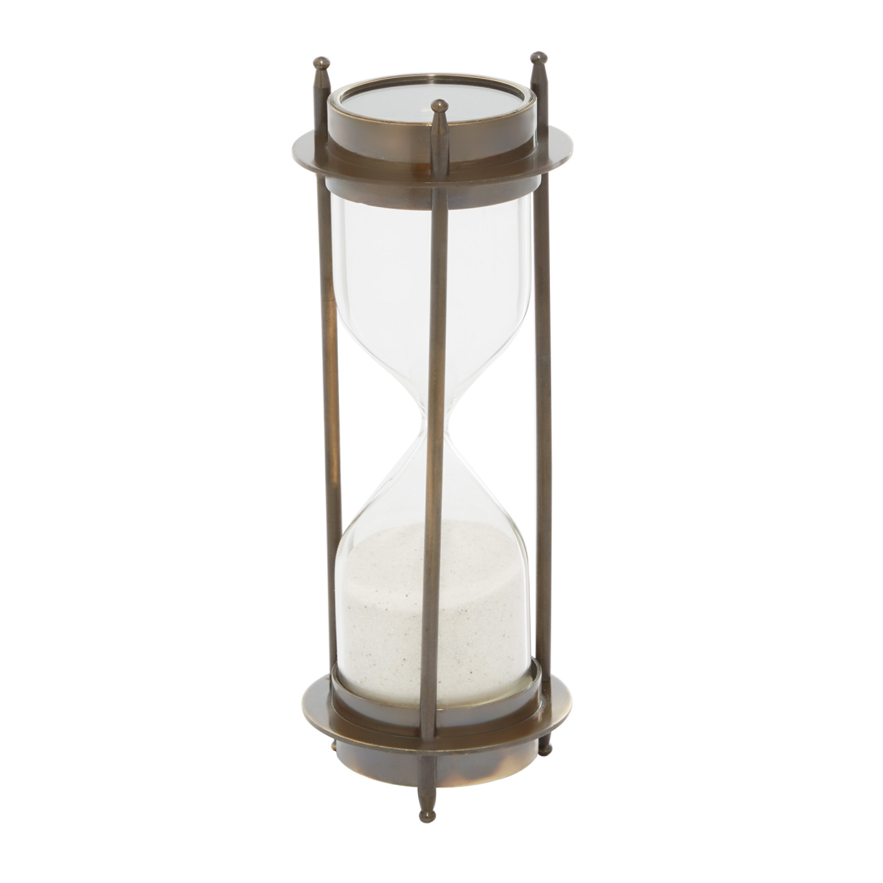 DecMode 3" x 7" Brown Brass Hourglass Sand Timer with Compass Top, 1-Piece