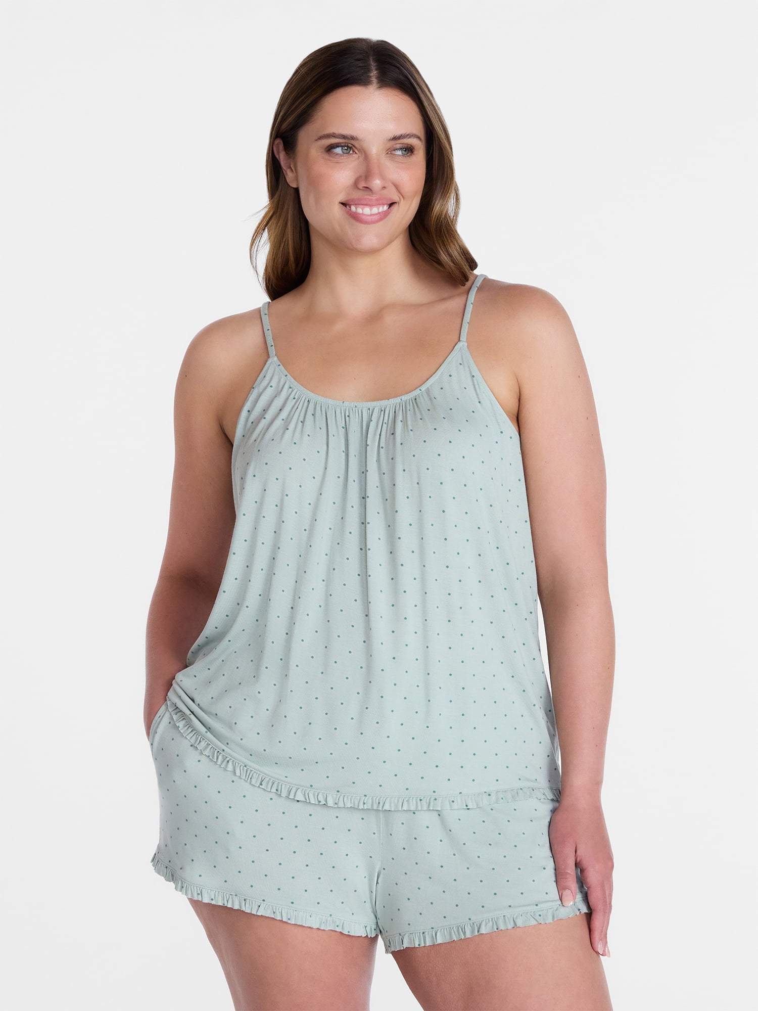 Joyspun Women’s Modal-Blend Ruffle Trim Cami and Shorts Sleepwear Set, 2-Piece, Sizes XS-3X
