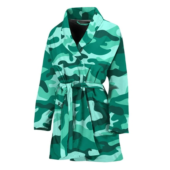 Teal Camouflage Women Bathrobe One Size Univeral Fits Fashion Lightweight Plush Fleece Long Robe For Women