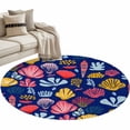 thumbnail image 2 of Summer Ocean Round Living Room Rugs 3.3 ft, Yellow Shell Coral Nautical Blue Background Washable Area Rug with Non-Slip Sturdy Edge Binding Round Front Door Mat Floor Carpet for Entryway, 2 of 9